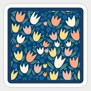 Navy Colorful Spring Tulips Pattern Sticker